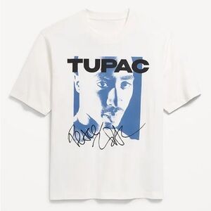 Tupac White Graphic T-Shirt with Blue Design size Small